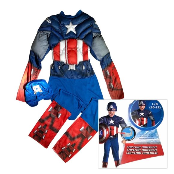 2012 Classic Captain America Muscle Costume Kids Size 10/12 - Picture 1 of 10